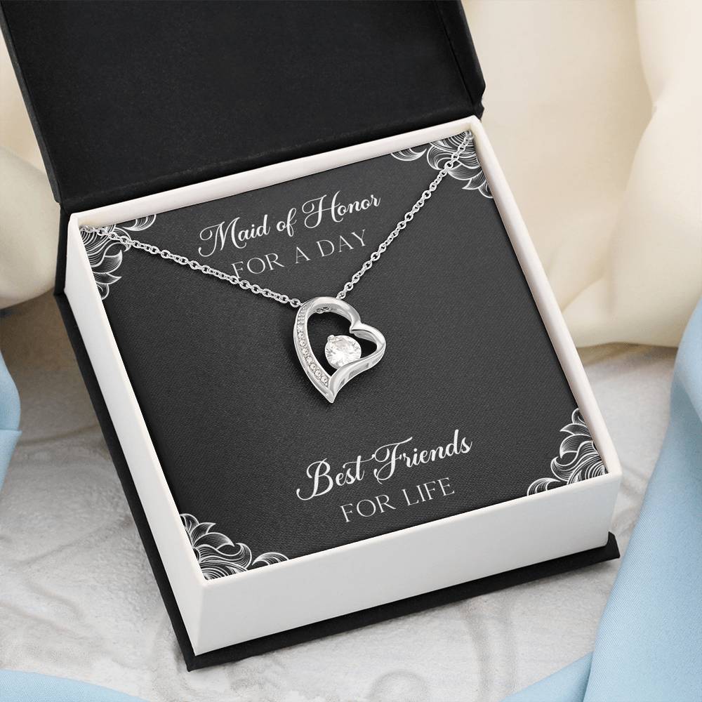 To My Maid of Honor Gifts, Best Friends for Life, Forever Love Heart Necklace For Women, Wedding Day Thank You Ideas From Bride