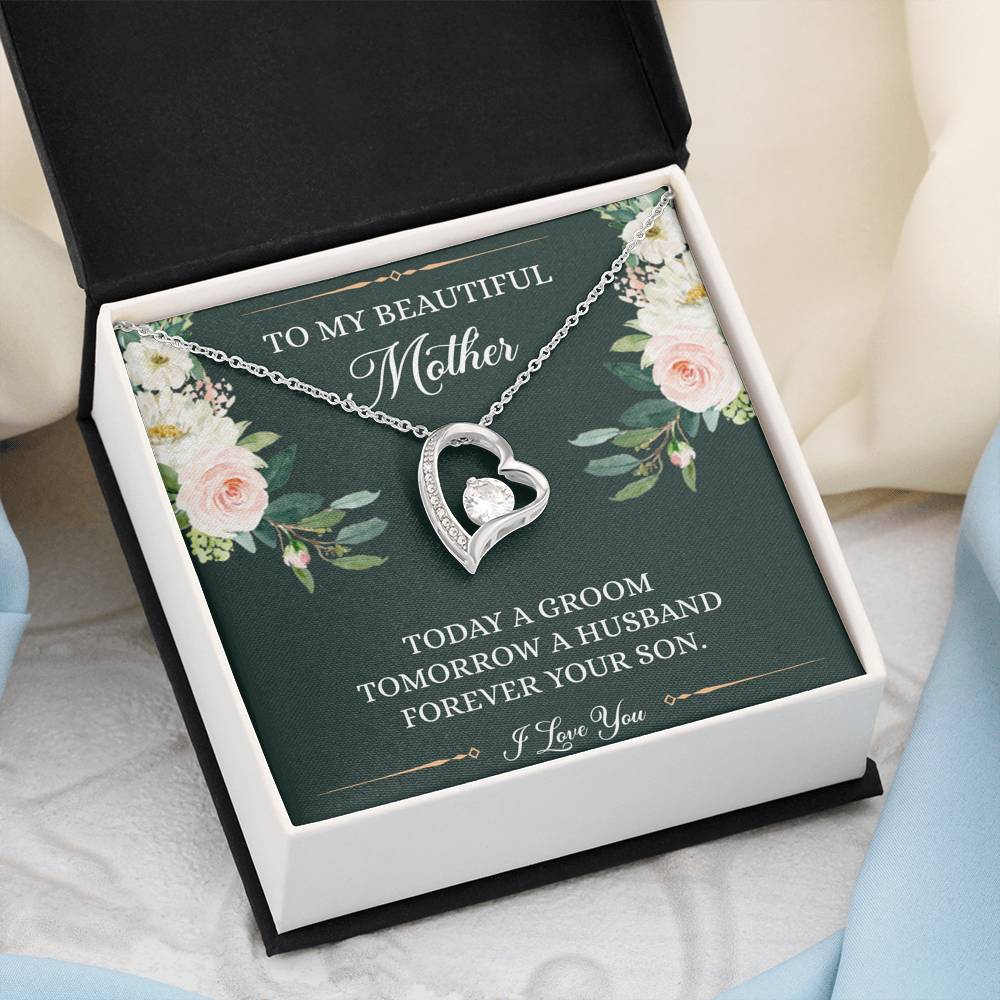 Mom of the Groom Gifts, Forever Your Son, Forever Love Heart Necklace For Women, Wedding Day Thank You Ideas From Groom