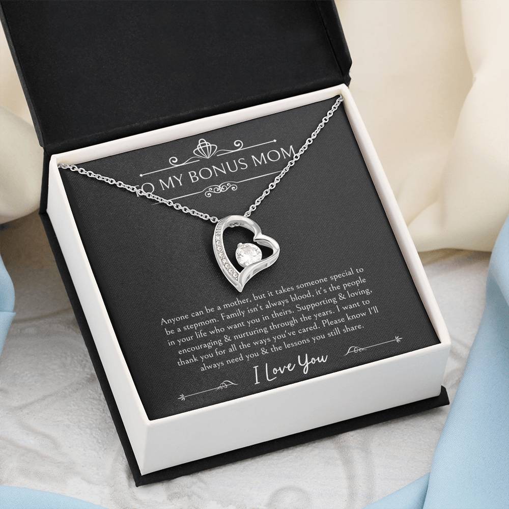 To My Bonus Mom Gifts, Thank You For Loving Me, Forever Love Heart Necklace For Women, Wedding Day Thank You Ideas From Bride