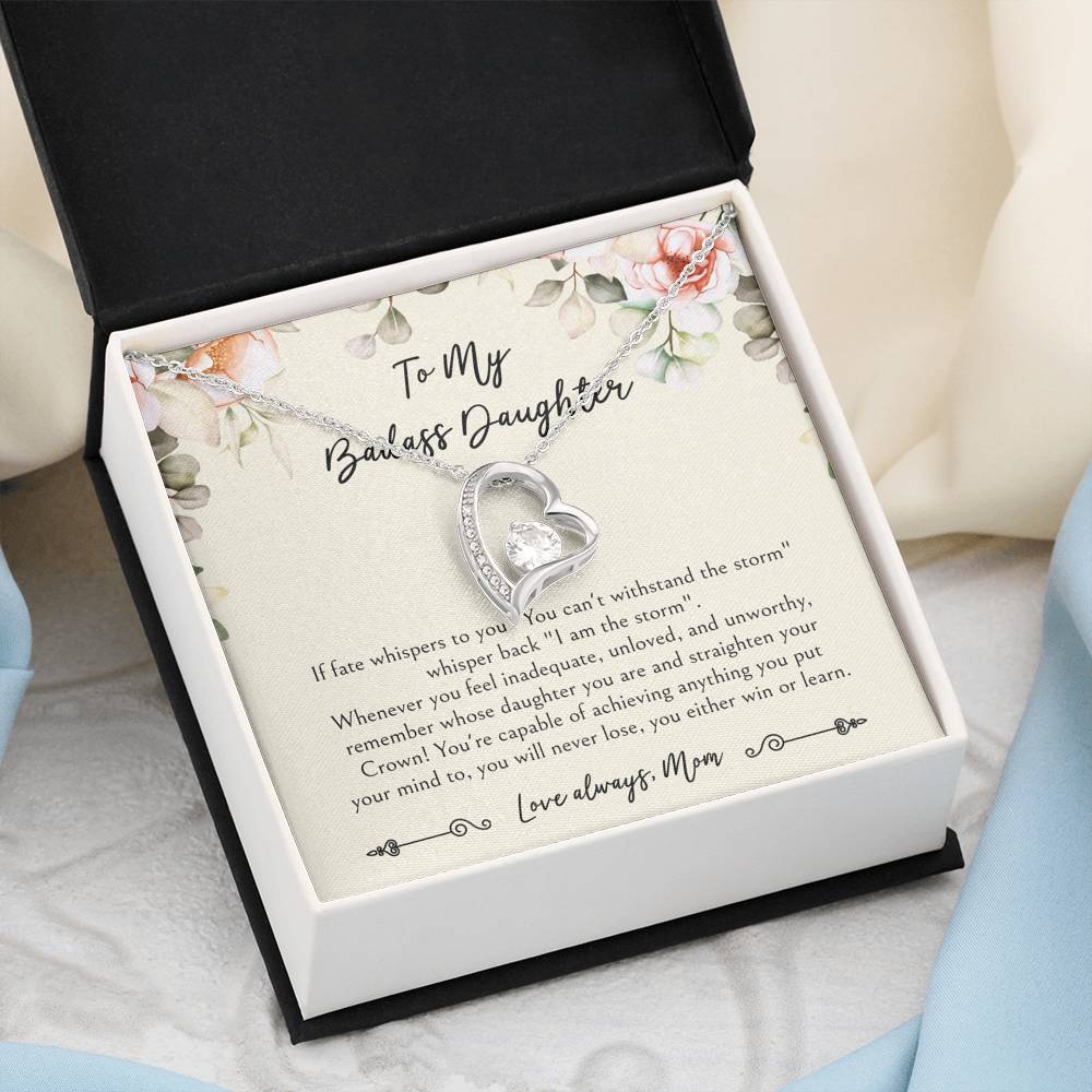 To My Badass Daughter Gifts, When It's Too Hard To Look Back, Forever Love Heart Necklace For Women, Birthday Present Idea From Mom