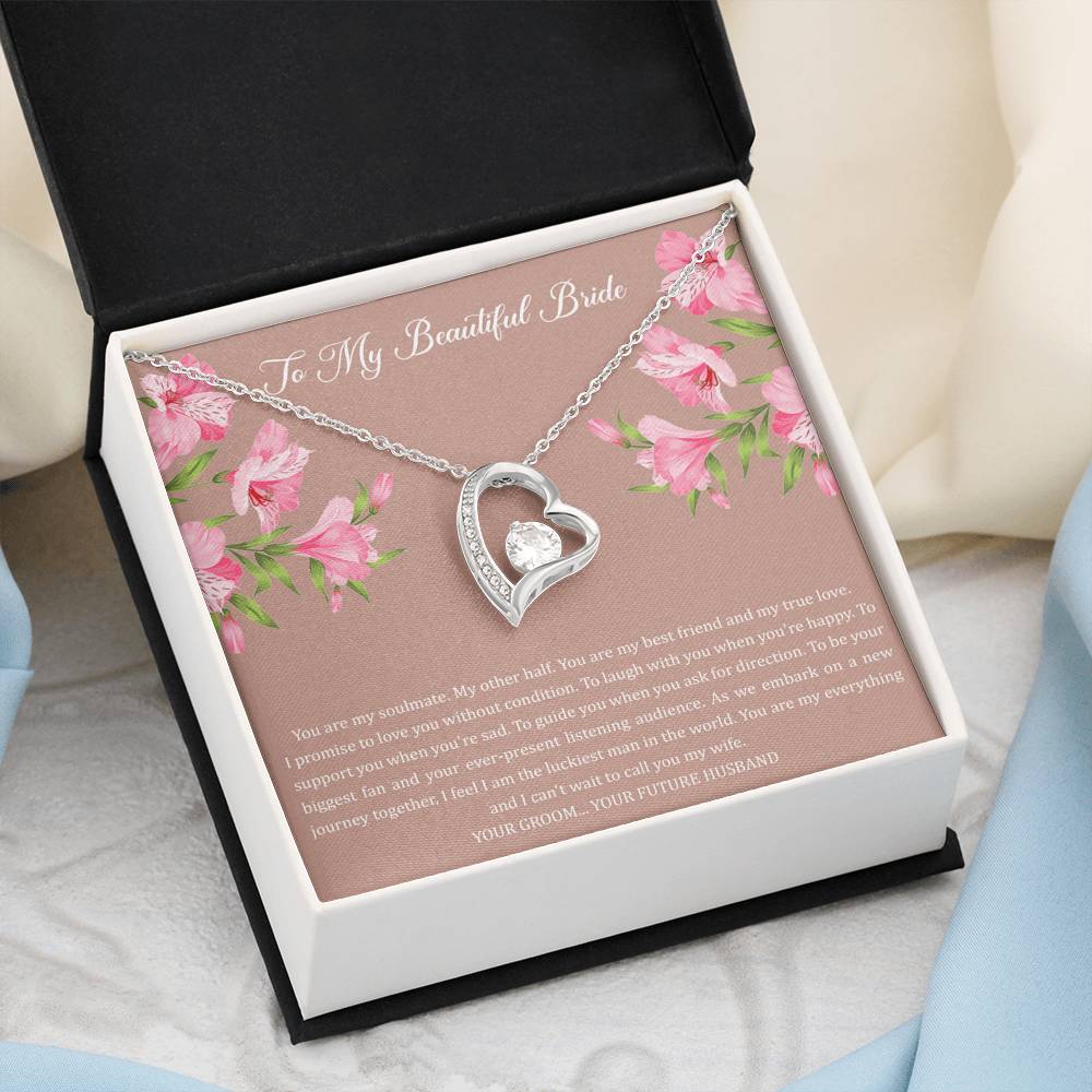 To My Bride Gifts, You Are My Soulmate My Other Half, Forever Love Heart Necklace For Women, Wedding Day Thank You Ideas From Groom