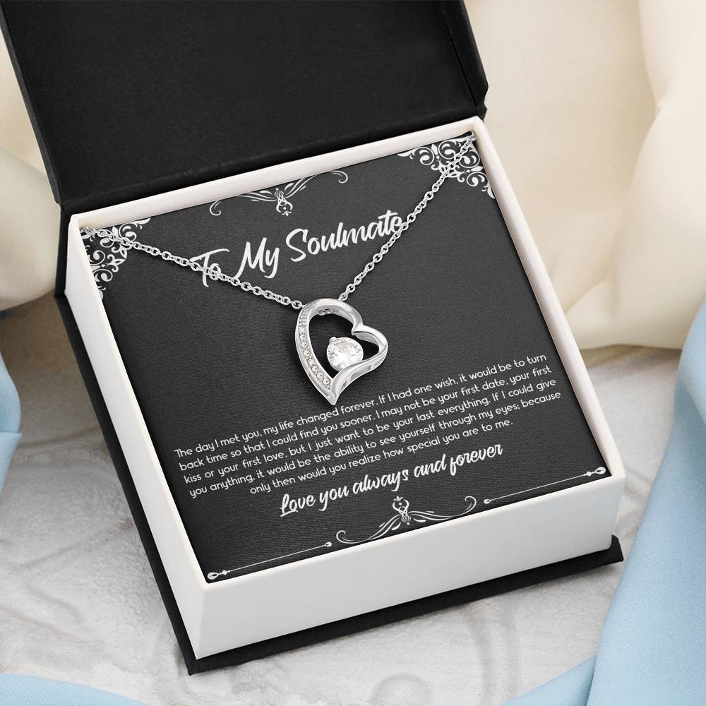 To My Soulmate, The Day I Met You, Forever Love Heart Necklace For Girlfriend, Anniversary Birthday Valentines Day Gifts From Boyfriend