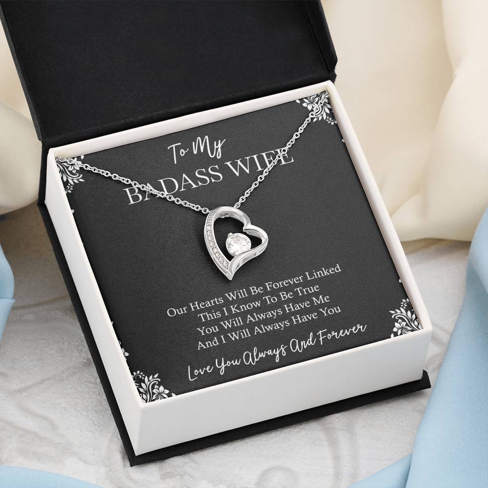 To My Badass Wife, You Will Always Have Me, Forever Love Heart Necklace For Women, Anniversary Birthday Valentines Day Gifts From Husband