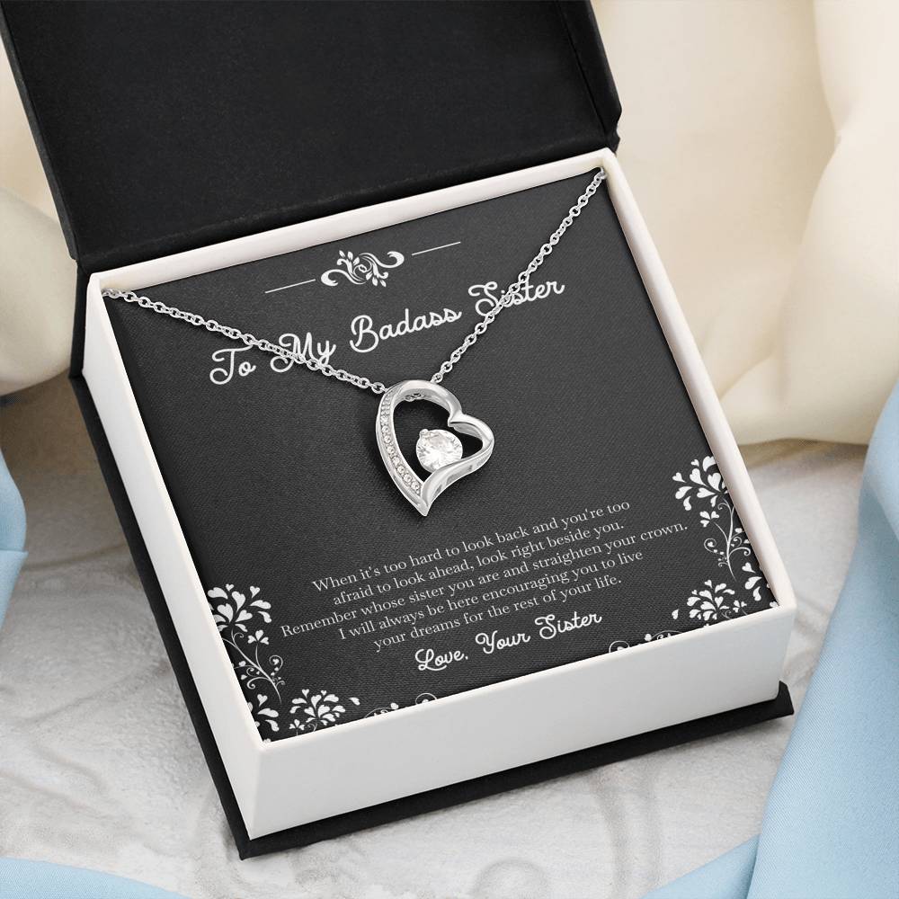 To My Badass Sister Gifts, I Will Always Be Here , Forever Love Heart Necklace For Women, Birthday Present Idea From Sister