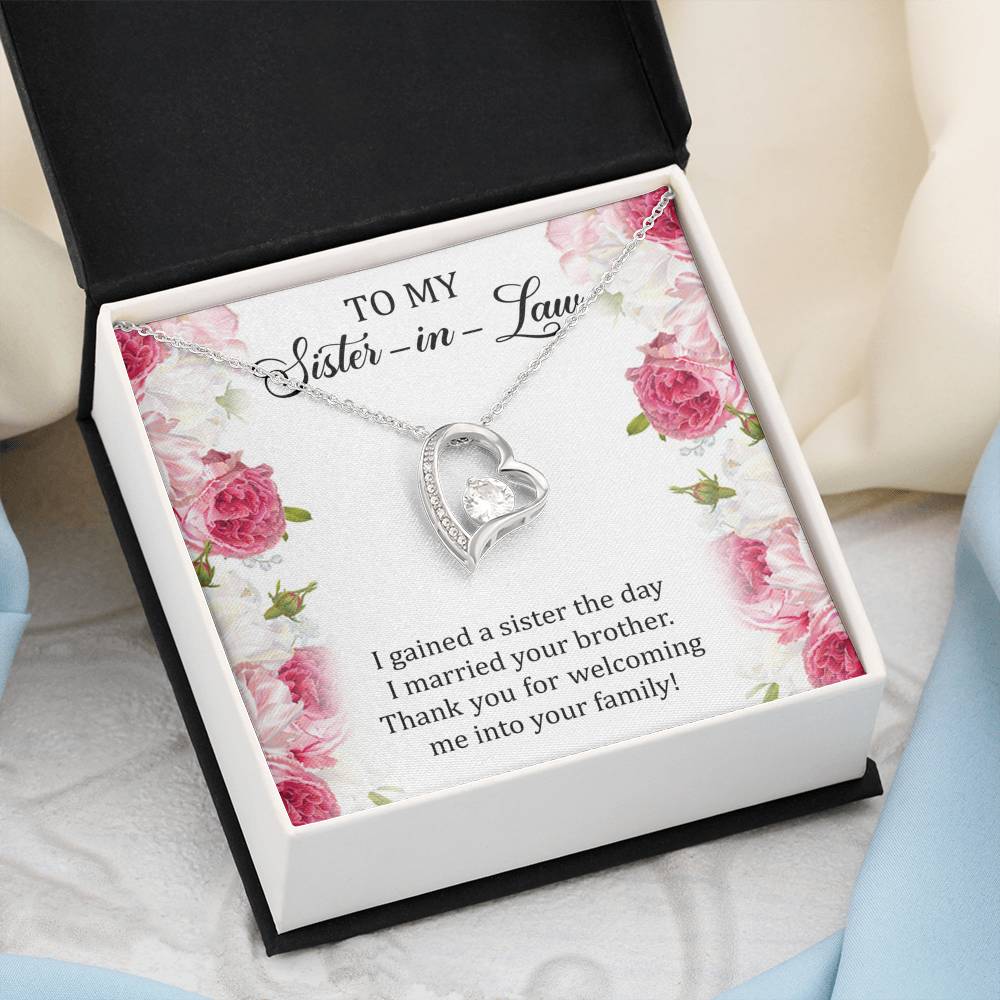 To My Sister-in-law Gifts, I Gained A Sister, Forever Love Heart Necklace For Women, Birthday Present Idea From Sister