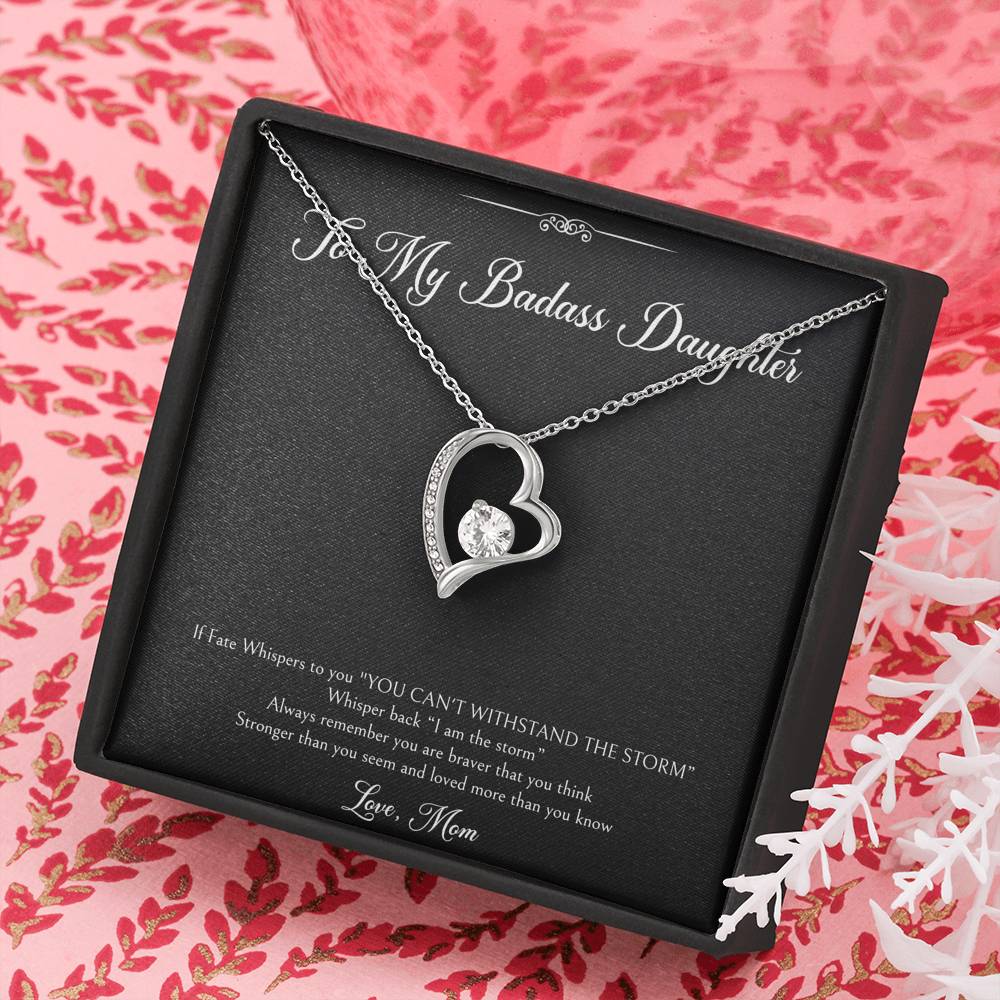 To My Badass Daughter Gifts, I Am The Storm, Forever Love Heart Necklace For Women, Birthday Present Idea From Mom