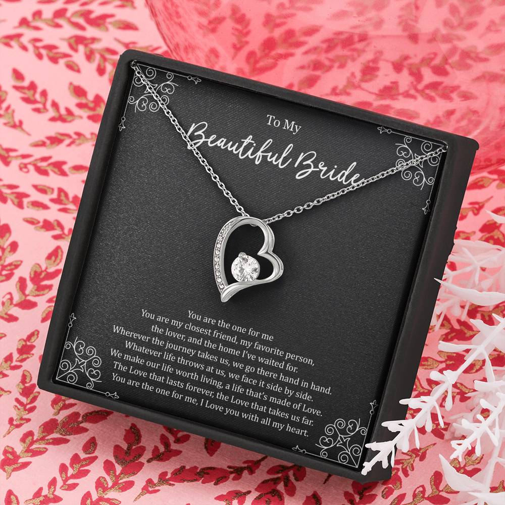 To My Bride Gifts, You Are The One For Me, Forever Love Heart Necklace For Women, Wedding Day Thank You Ideas From Groom