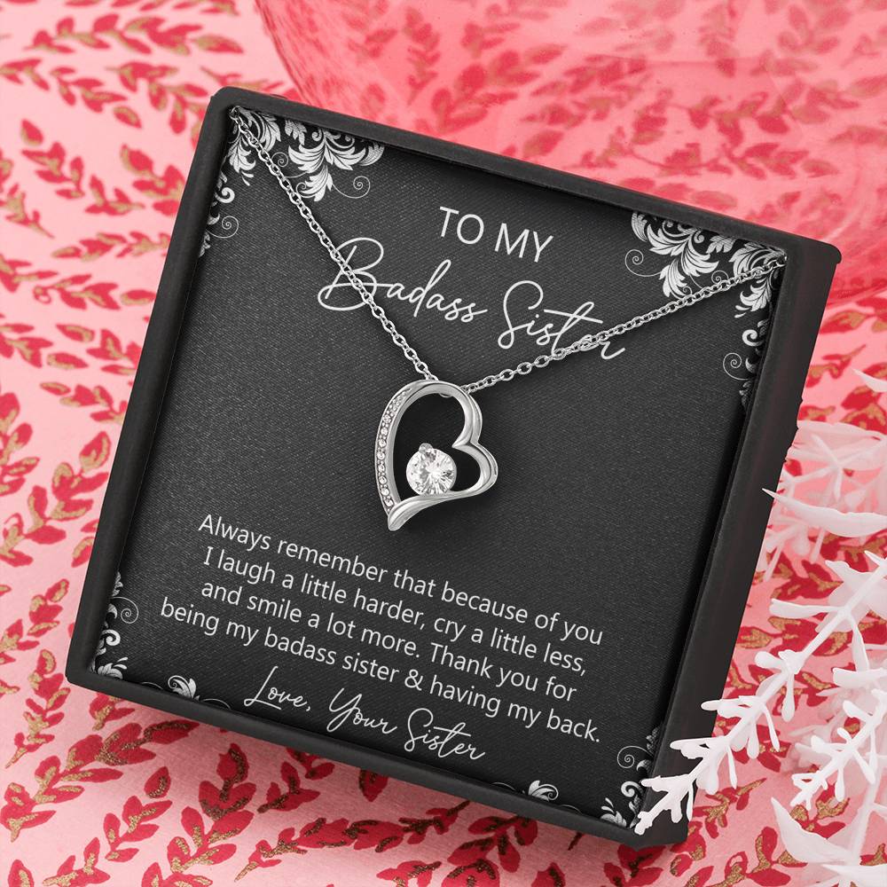 To My Badass Sister Gifts, Always Remember, Forever Love Heart Necklace For Women, Birthday Present Idea From Sister