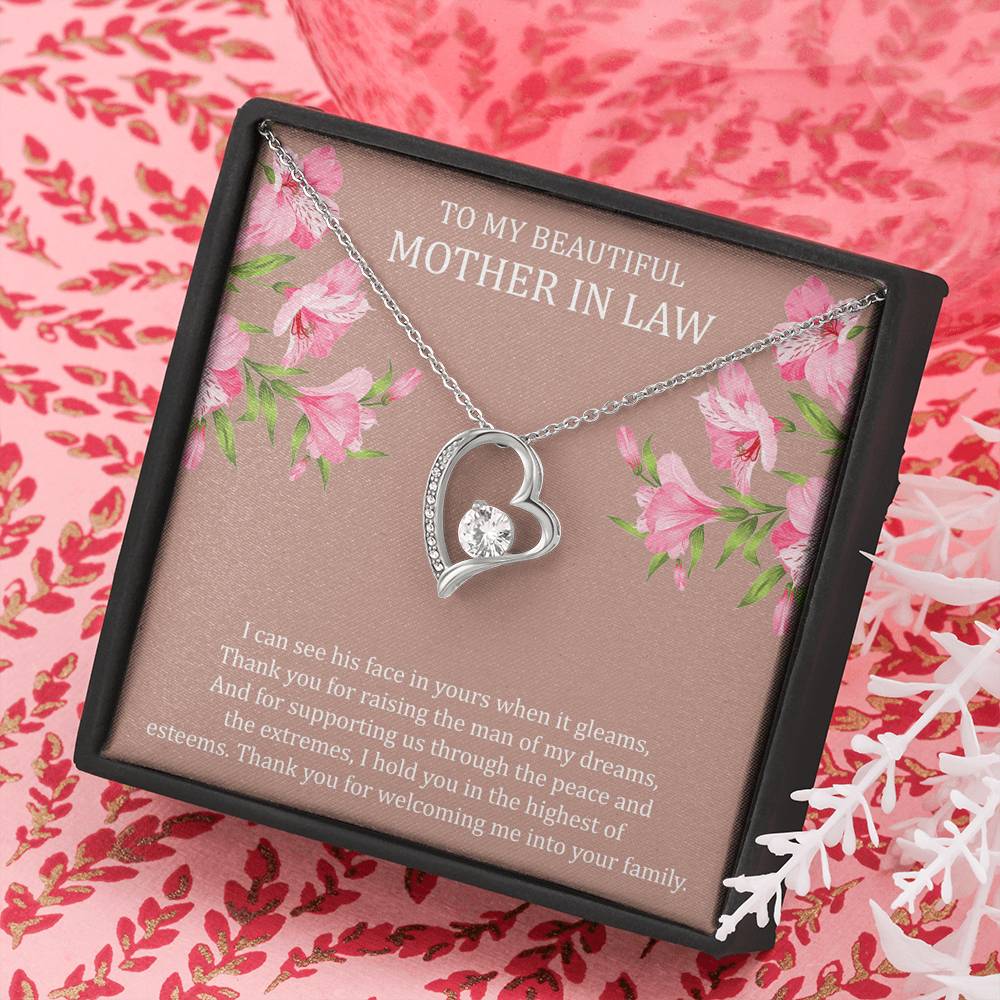 To My Mother-in-Law Gifts, I Can See His Face In Yours, Forever Love Heart Necklace For Women, Birthday Mothers Day Present From Daughter-in-law