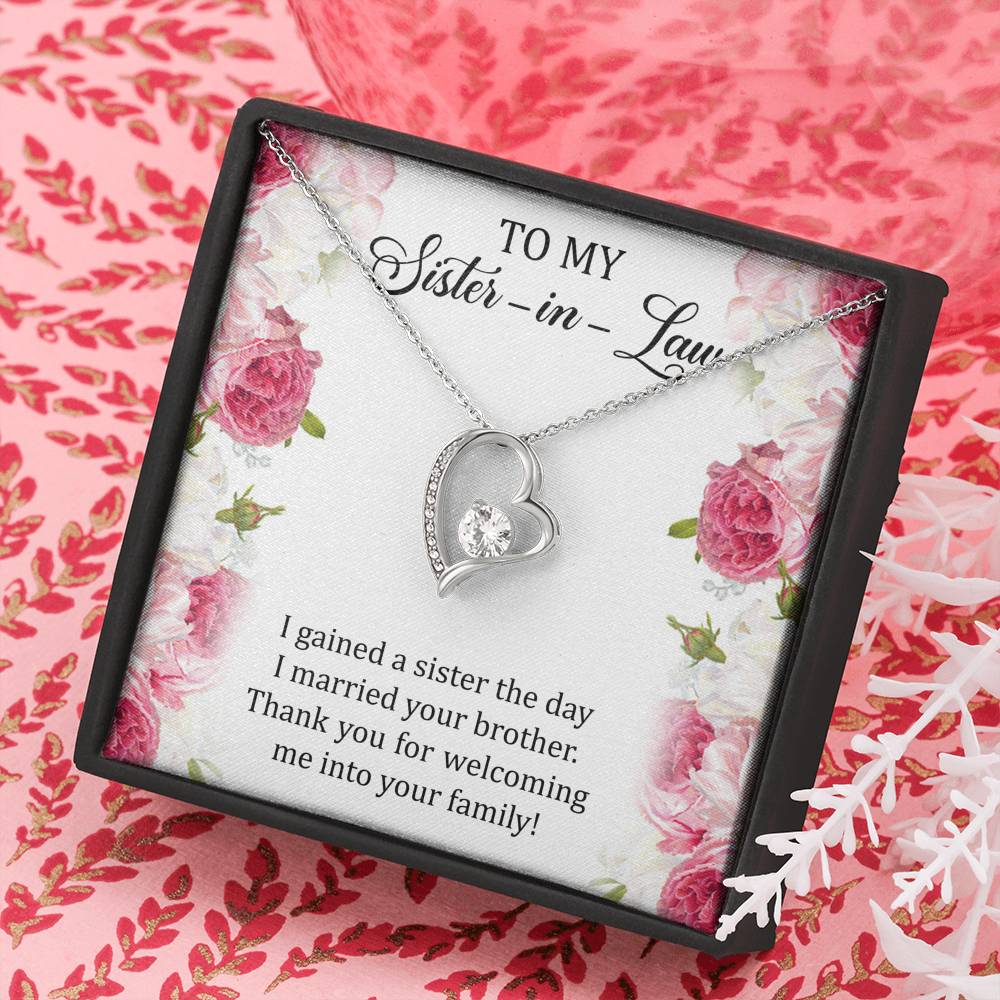 To My Sister-in-law Gifts, I Gained A Sister, Forever Love Heart Necklace For Women, Birthday Present Idea From Sister