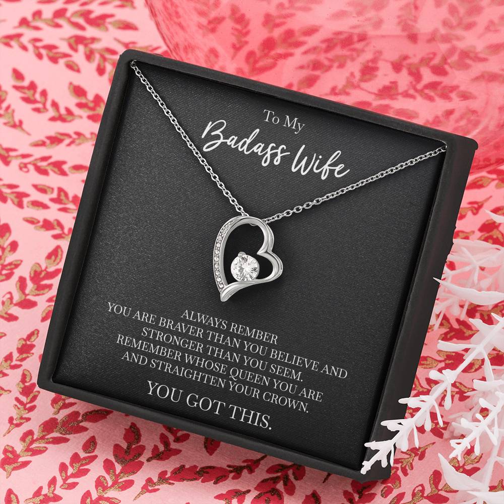 To My Badass Wife, Always Remember, Forever Love Heart Necklace For Women, Anniversary Birthday Gifts From Husband