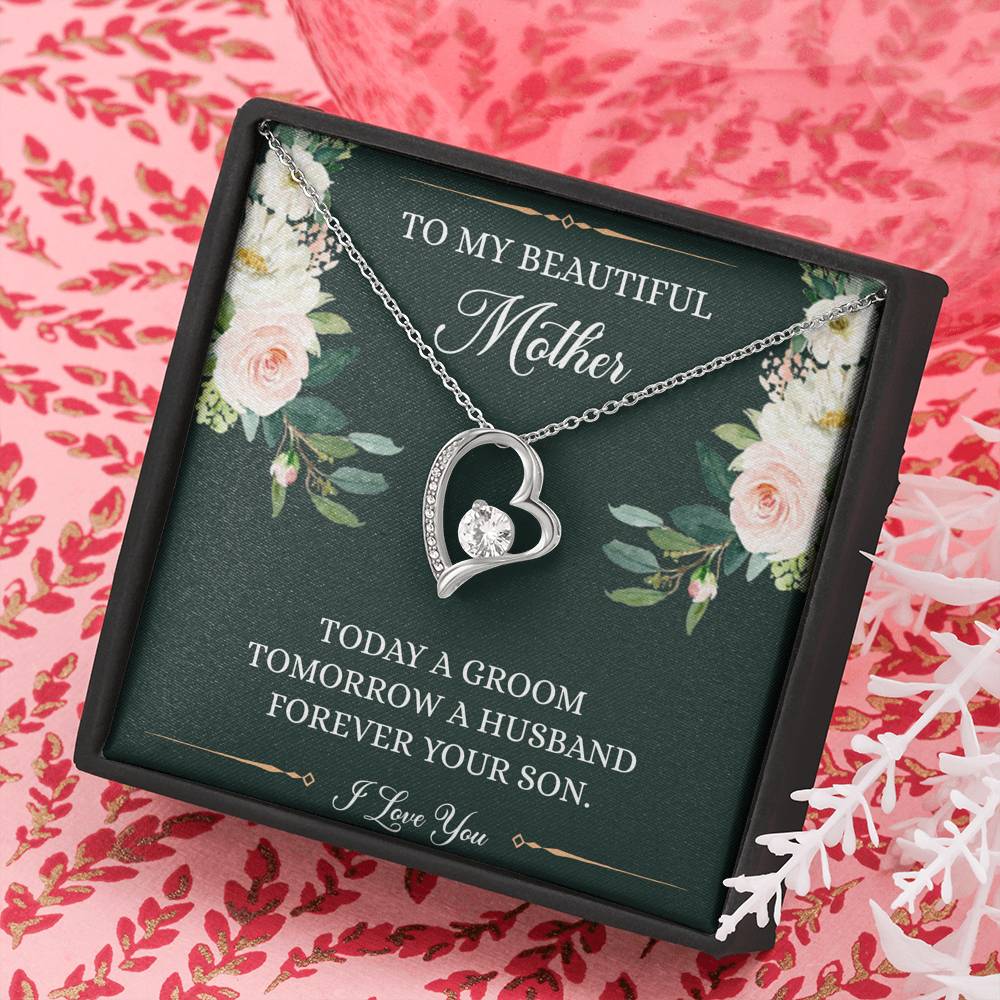 Mom of the Groom Gifts, Forever Your Son, Forever Love Heart Necklace For Women, Wedding Day Thank You Ideas From Groom