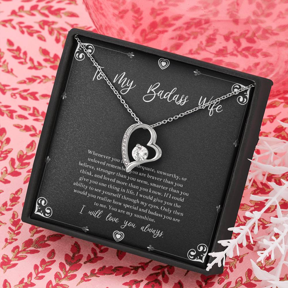 To My Badass Wife, You Are My Sunshine, Forever Love Heart Necklace For Women, Anniversary Birthday Valentines Day Gifts From Husband