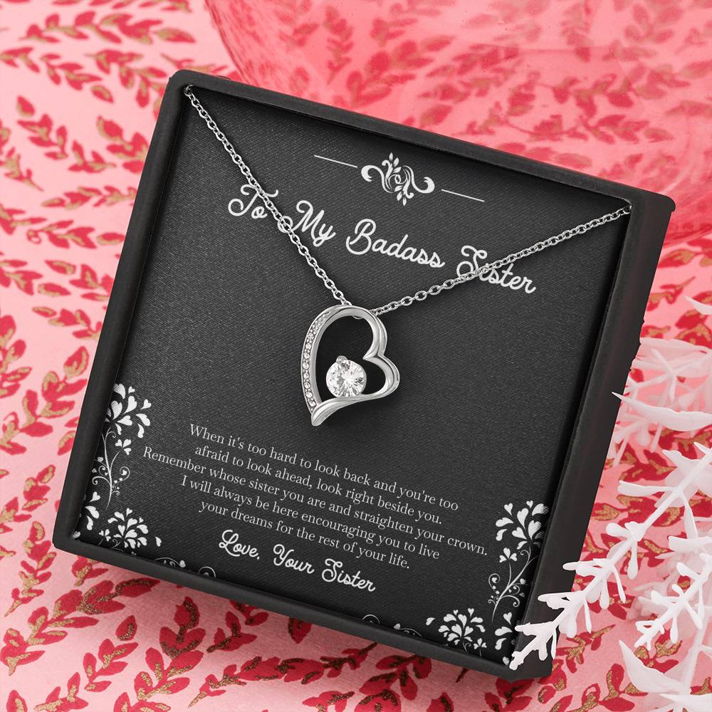 To My Badass Sister Gifts, I Will Always Be Here , Forever Love Heart Necklace For Women, Birthday Present Idea From Sister