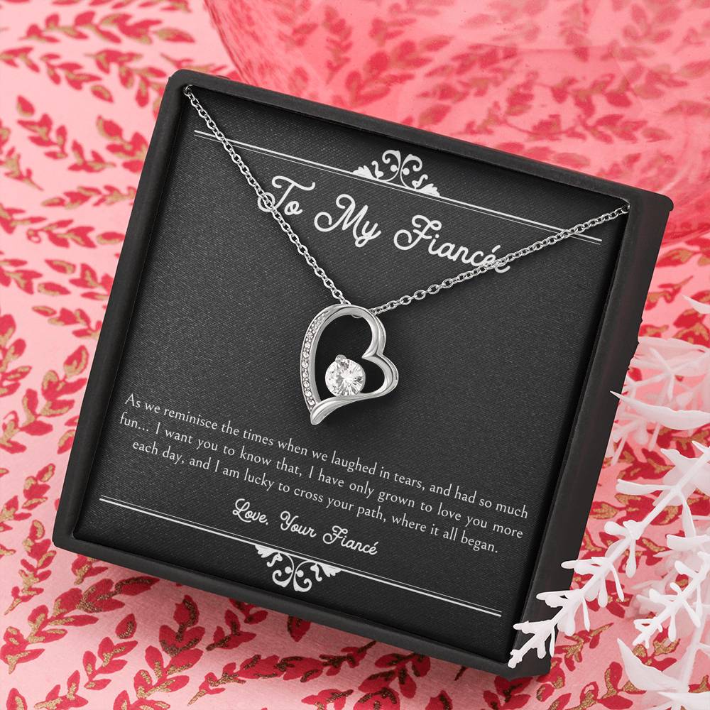 To My Fiancée, I Am Lucky To Cross Your Path, Forever Love Heart Necklace For Women, Anniversary Birthday Valentines Day Gifts From Fiancé