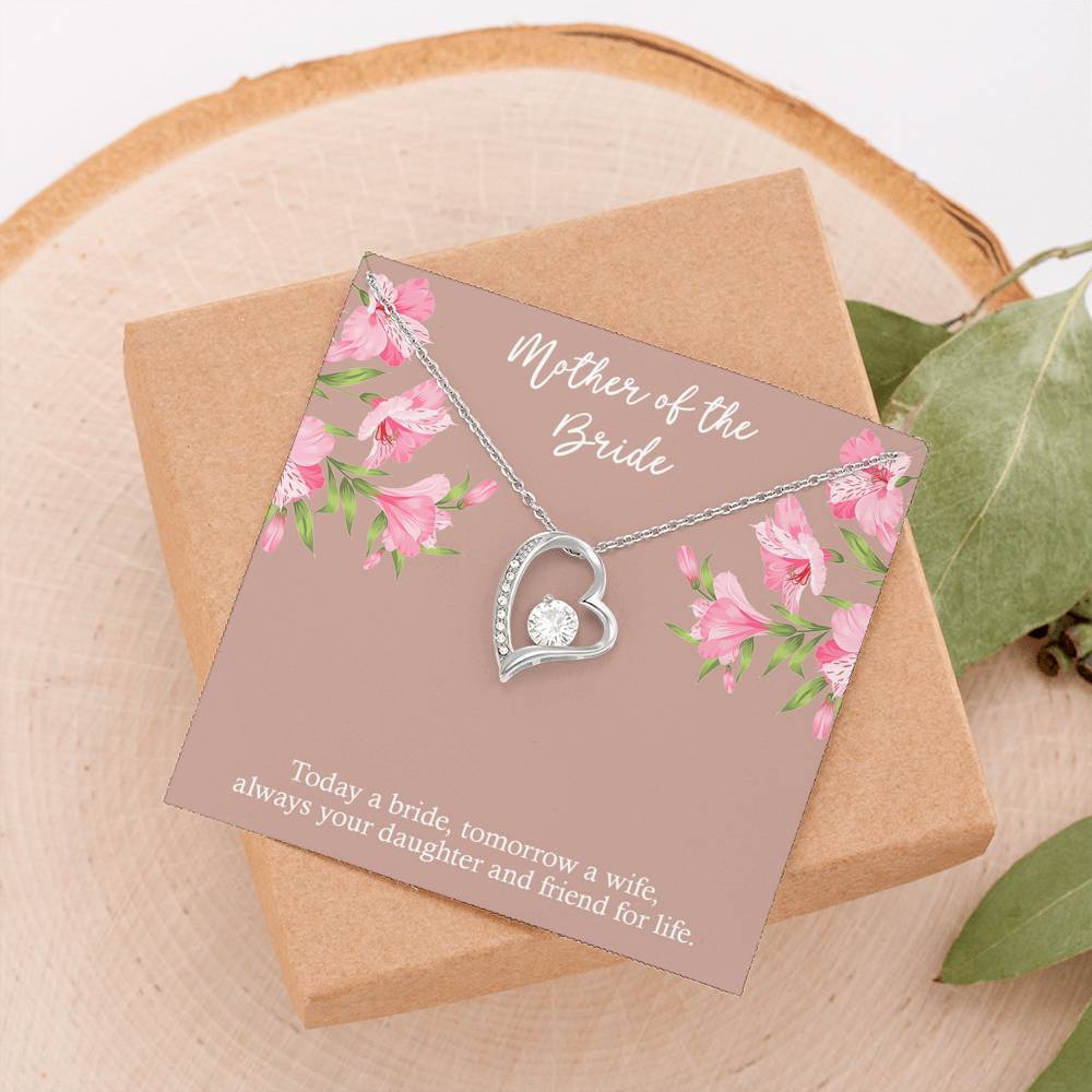 To My Mom of the Bride Gifts, Always Your Daughter, Forever Love Heart Necklace For Women, Wedding Day Thank You Ideas From Bride