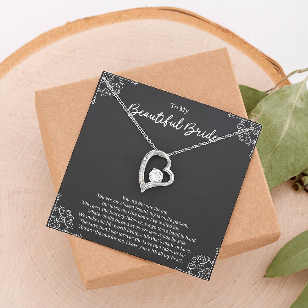 To My Bride Gifts, You Are The One For Me, Forever Love Heart Necklace For Women, Wedding Day Thank You Ideas From Groom