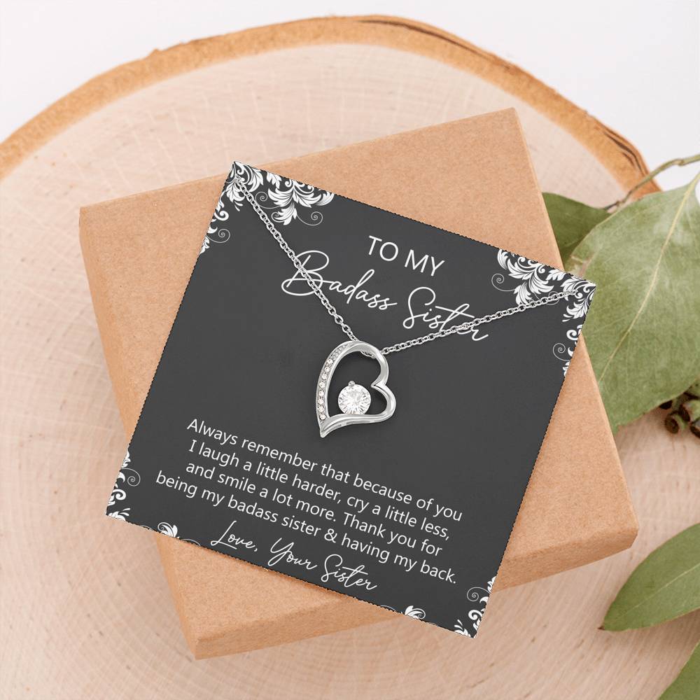 To My Badass Sister Gifts, Always Remember, Forever Love Heart Necklace For Women, Birthday Present Idea From Sister
