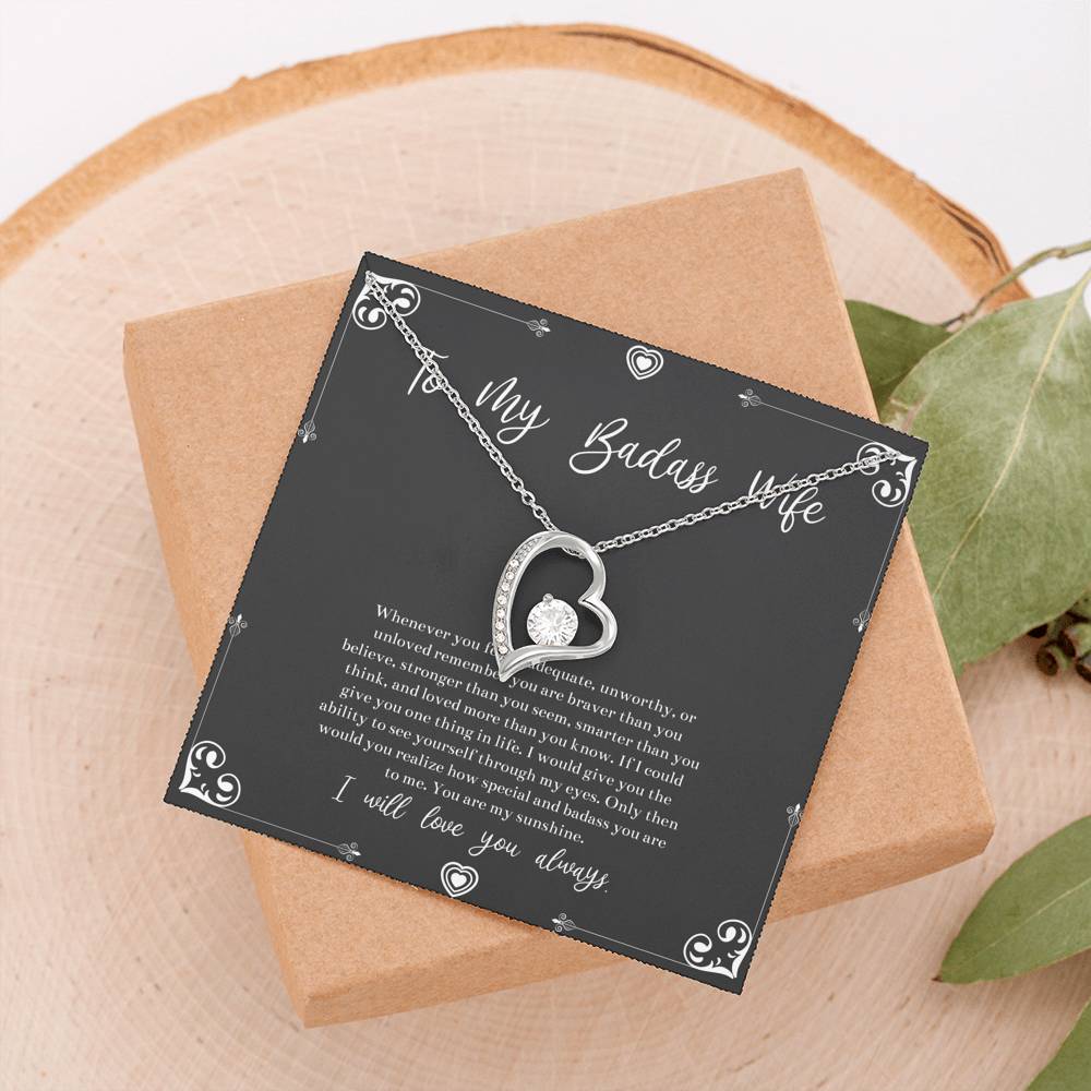 To My Badass Wife, You Are My Sunshine, Forever Love Heart Necklace For Women, Anniversary Birthday Valentines Day Gifts From Husband
