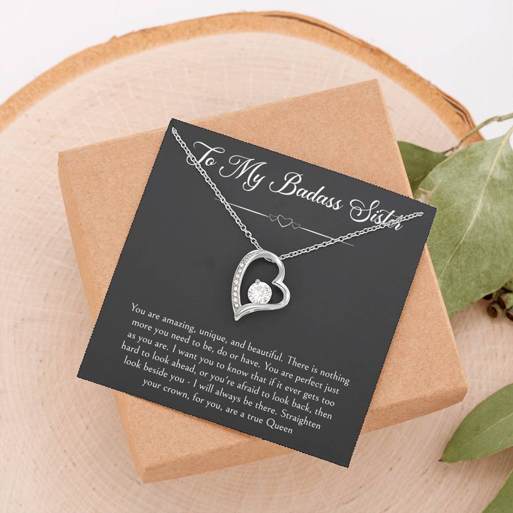 To My Badass Sister Gifts, You Are Amazing, Forever Love Heart Necklace For Women, Birthday Present Ideas From Sister Brother