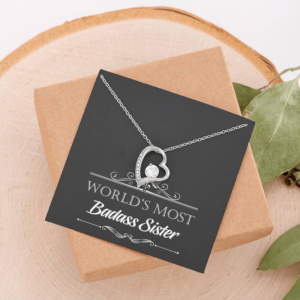 To My Badass Sister Gifts, World's Most Badass Sister, Forever Love Heart Necklace For Women, Birthday Present Idea From Sister