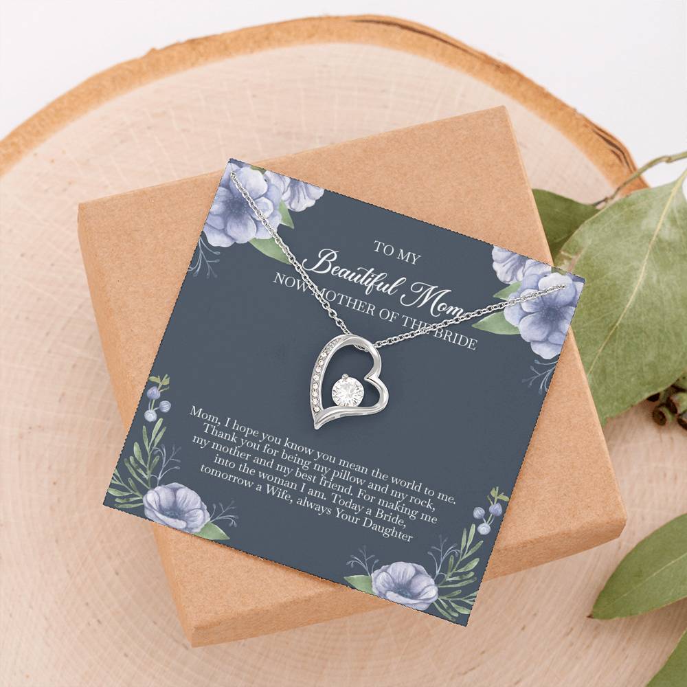 To My Mom of the Bride Gifts, You Mean The World To Me, Forever Love Heart Necklace For Women, Wedding Day Thank You Ideas From Bride