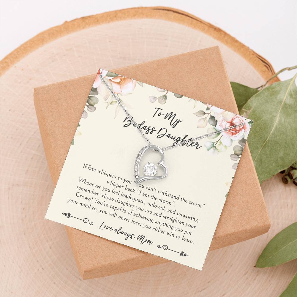 To My Badass Daughter Gifts, When It's Too Hard To Look Back, Forever Love Heart Necklace For Women, Birthday Present Idea From Mom