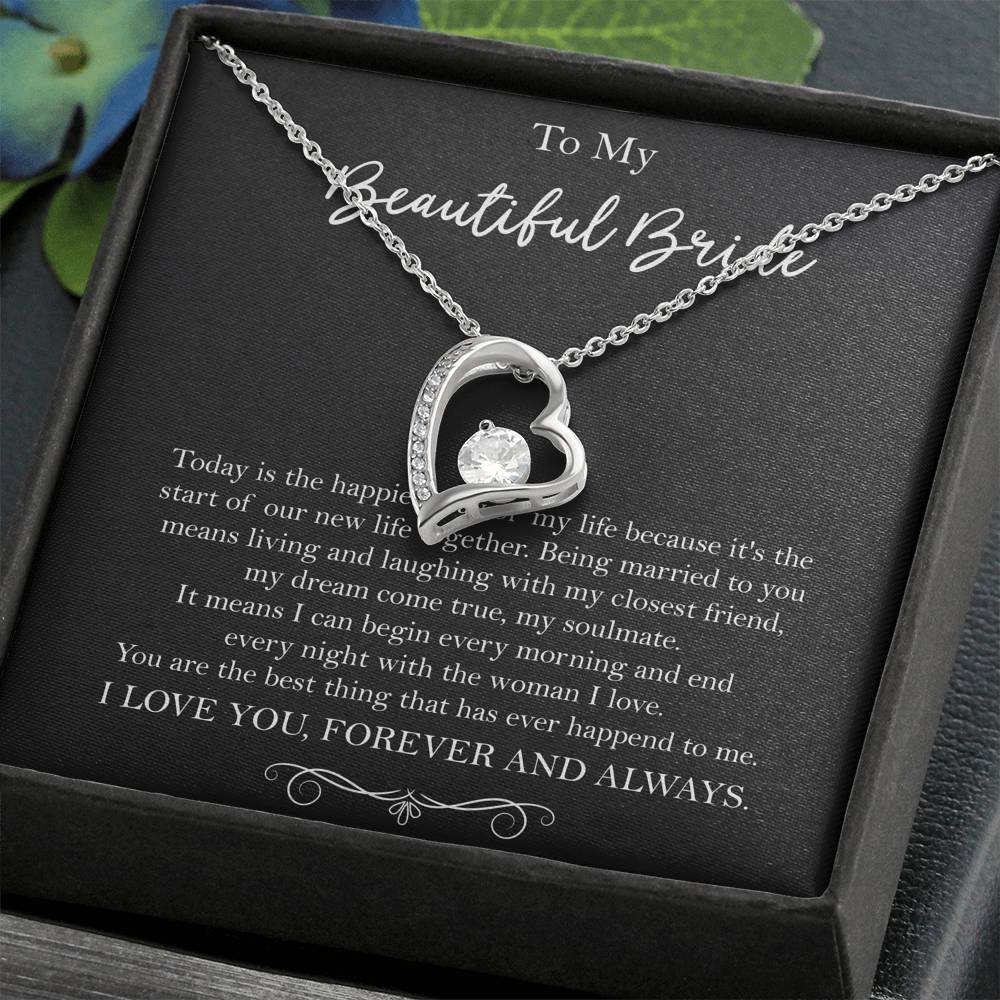 To My Bride Gifts, Happiest Day Of My Life, Forever Love Heart Necklace For Women, Wedding Day Thank You Ideas From Groom