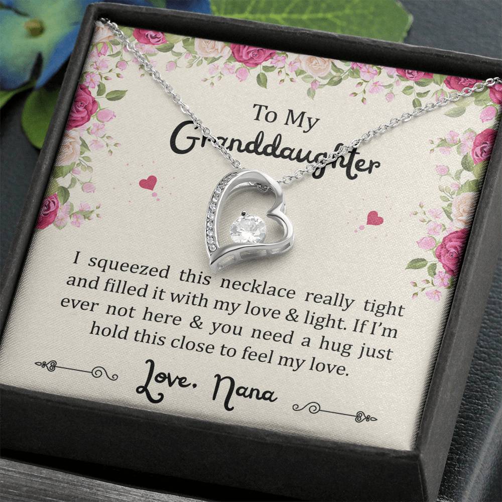 To My Granddaughter Gifts, Filled With My Love and Light, Forever Love Heart Necklace For Women, Birthday Present Idea From Nana
