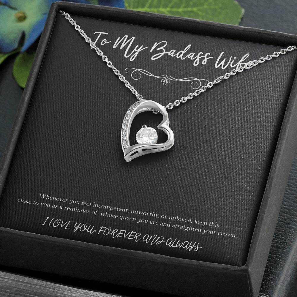 To My Badass Wife, Whenever You Feel Incompetent, Forever Love Heart Necklace For Women, Anniversary Birthday Valentines Day Gifts From Husband