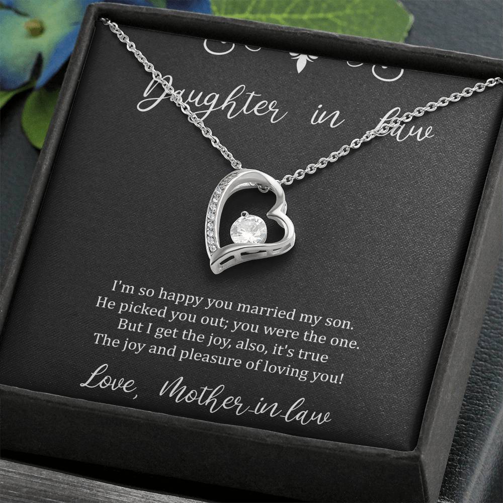 To My Daughter in Law Gifts, I'm So Happy You Married My Son, Forever Love Heart Necklace For Women, Birthday Present Idea From Mother-in-law
