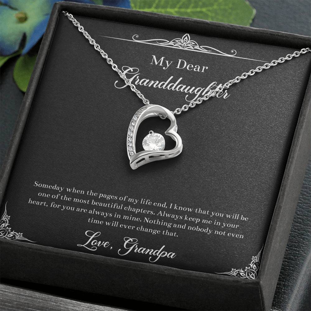 To My Granddaughter Gifts, One Of The Most Beautiful Chapters, Forever Love Heart Necklace For Women, Birthday Present Idea From Grandpa