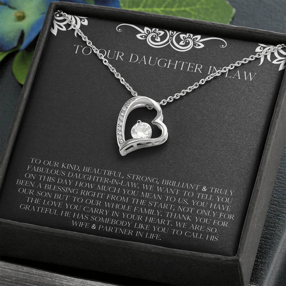 To My Daughter in Law Gifts, Thank You For The Love, Forever Love Heart Necklace For Women, Birthday Present Idea From Mother-in-law