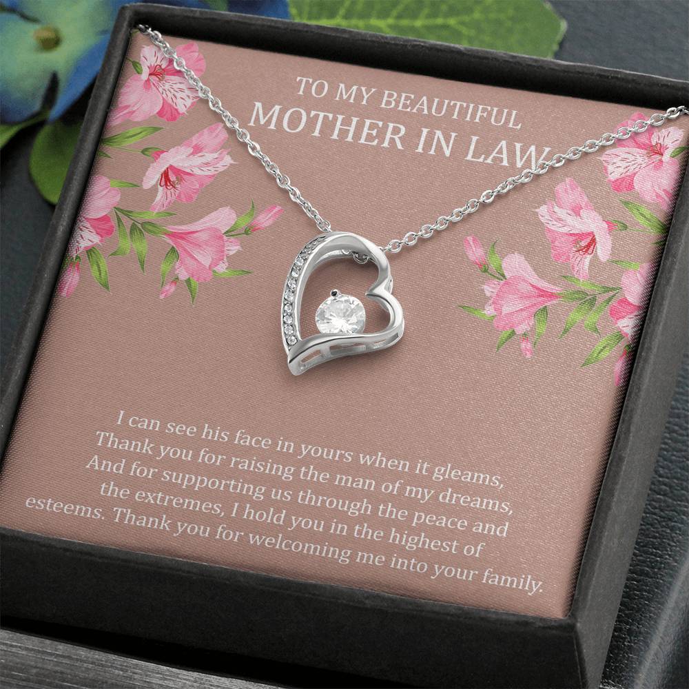 To My Mother-in-Law Gifts, I Can See His Face In Yours, Forever Love Heart Necklace For Women, Birthday Mothers Day Present From Daughter-in-law
