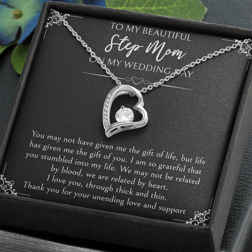 To My Bonus Mom Gifts, I Am So Grateful, Forever Love Heart Necklace For Women, Wedding Day Thank You Ideas From Bride