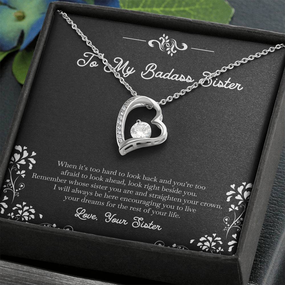 To My Badass Sister Gifts, I Will Always Be Here , Forever Love Heart Necklace For Women, Birthday Present Idea From Sister