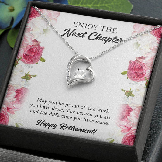 Retirement Gifts, Next Chapter, Happy Retirement Forever Love Heart Necklace For Women, Retirement Party Favor From Friends Coworkers