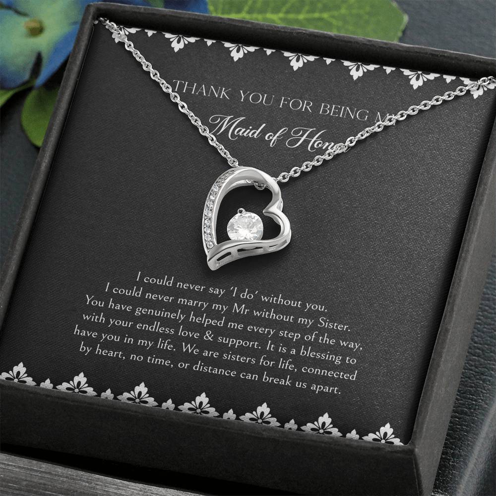 To My Maid of Honor Gifts, We Are Sisters for Life, Forever Love Heart Necklace For Women, Wedding Day Thank You Ideas From Bride