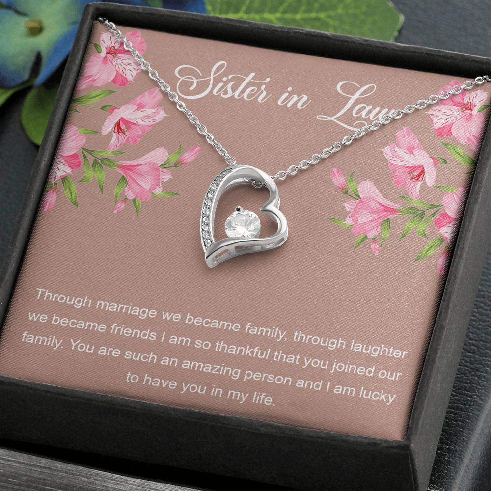 To My Sister-in-law Gifts, Through Marriage, Forever Love Heart Necklace For Women, Birthday Present Idea From Sister