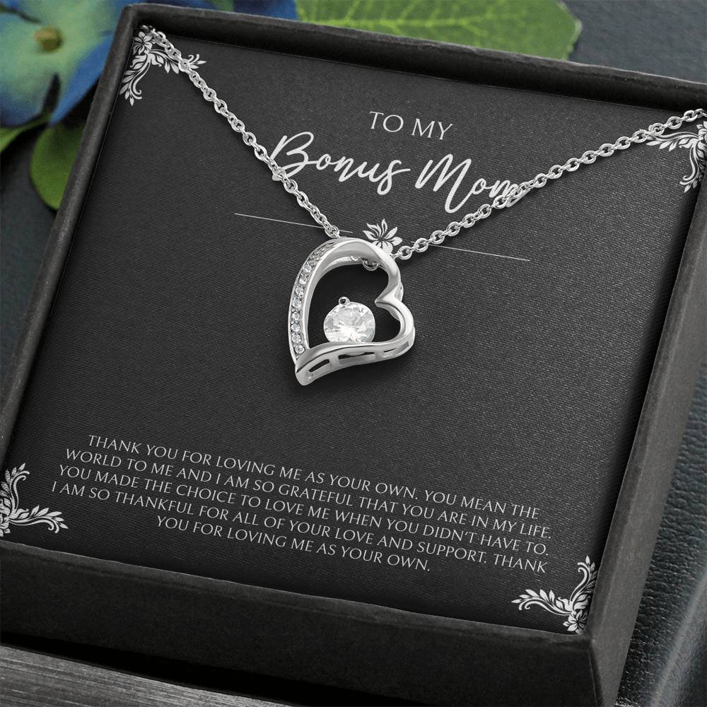 To My Bonus Mom Gifts, You Mean The World To Me , Forever Love Heart Necklace For Women, Birthday Mothers Day Present From Bonus Daughter