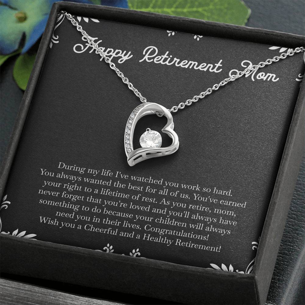 Mom Retirement Gifts, Never Forget, Happy Retirement Forever Love Heart Necklace For Women, Retirement Party Favor From Daughter Son