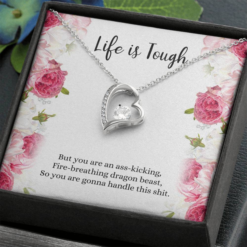 Encouragement Gifts, Life Is Tough, Motivational Forever Love Heart Necklace For Women, Sympathy Inspiration Friendship Present