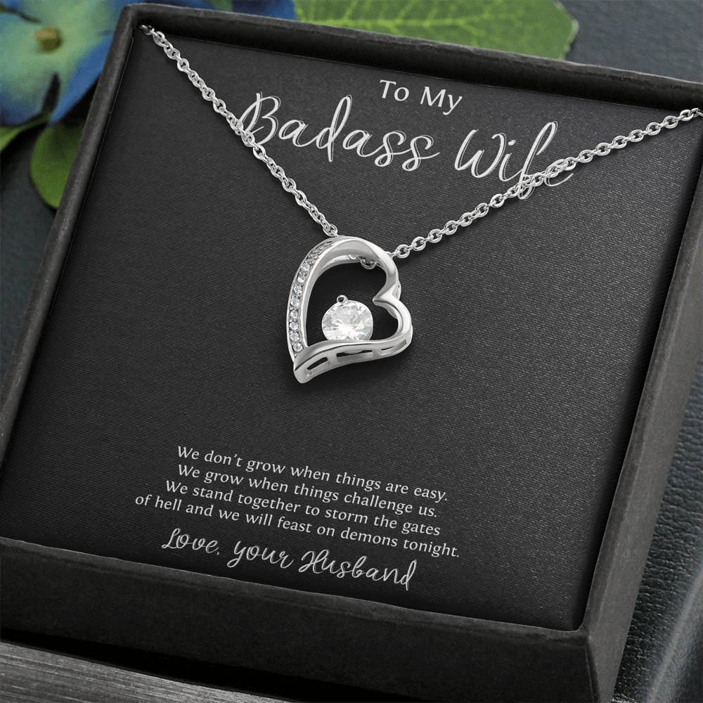 To My Badass Wife, We Stand Together, Forever Love Heart Necklace For Women, Anniversary Birthday Valentines Day Gifts From Husband