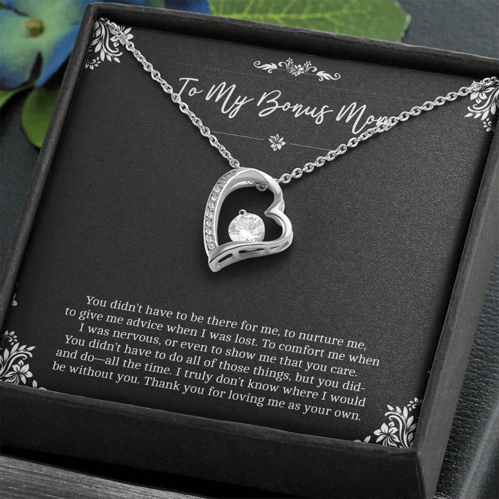 To My Bonus Mom Gifts, Thank You For Loving Me, Forever Love Heart Necklace For Women, Birthday Mothers Day Present From Bonus Daughter