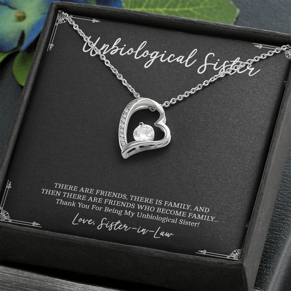 To My Unbiological Sister Gifts, Friends Who Become Family, Forever Love Heart Necklace For Women, Birthday Present Idea From Sister-in-law