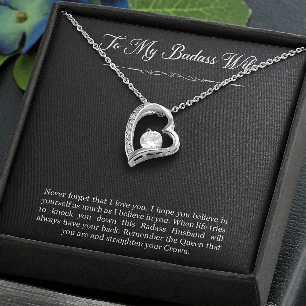 To My Badass Wife, Never Forget That I Love You, Forever Love Heart Necklace For Women, Anniversary Birthday Gifts From Husband
