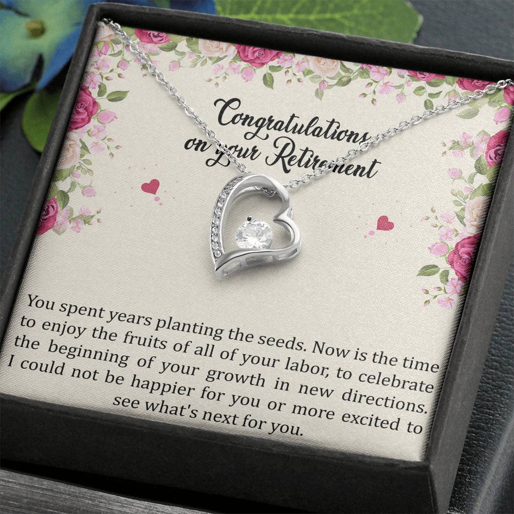 Retirement Gifts, Fruit of Your Labor, Happy Retirement Forever Love Heart Necklace For Women, Retirement Party Favor From Friends Coworkers