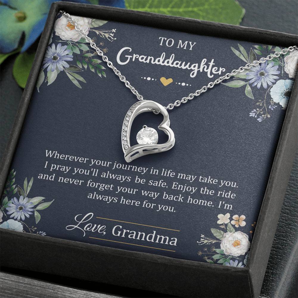 To My Granddaughter Gifts, I'm Always Here For You, Forever Love Heart Necklace For Women, Birthday Present Idea From Grandma