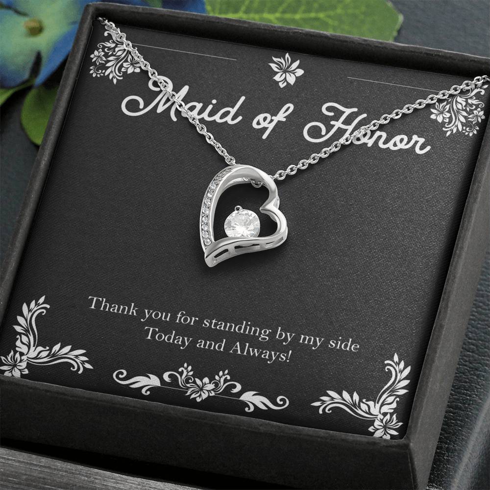 To My Maid Of Honor Gifts, Thank You For Standing By My Side, Forever Love Heart Necklace For Women, Wedding Day Thank You Ideas From Bride