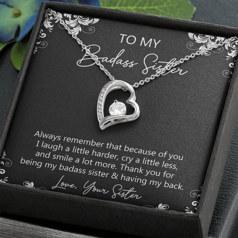 To My Badass Sister Gifts, Always Remember, Forever Love Heart Necklace For Women, Birthday Present Idea From Sister